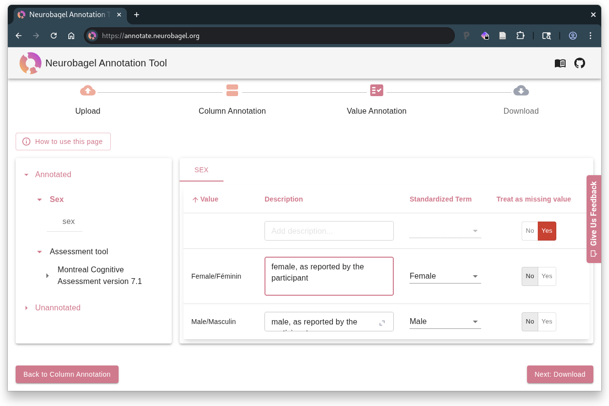 Annotation tool value annotation step screenshot